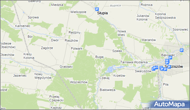 mapa Bugaj gmina Sędziszów, Bugaj gmina Sędziszów na mapie Targeo