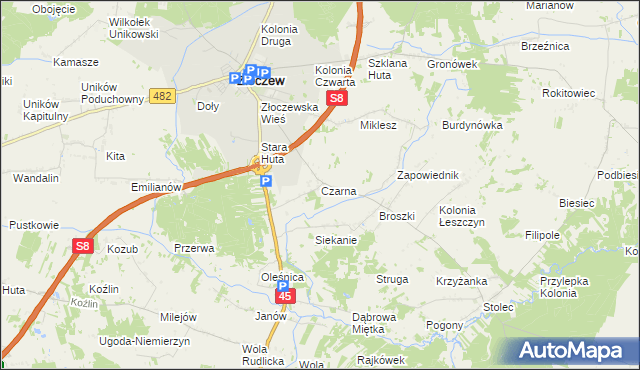 mapa Czarna gmina Złoczew, Czarna gmina Złoczew na mapie Targeo