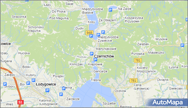 mapa Czernichów powiat żywiecki, Czernichów powiat żywiecki na mapie Targeo