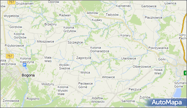 mapa Domaradzice gmina Bogoria, Domaradzice gmina Bogoria na mapie Targeo