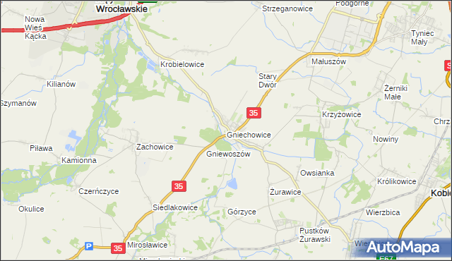 mapa Gniechowice, Gniechowice na mapie Targeo