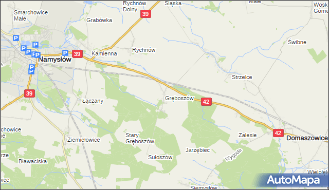 mapa Gręboszów gmina Domaszowice, Gręboszów gmina Domaszowice na mapie Targeo