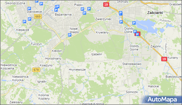 mapa Izabelin gmina Juchnowiec Kościelny, Izabelin gmina Juchnowiec Kościelny na mapie Targeo