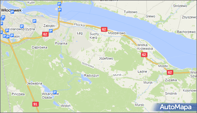 mapa Józefowo gmina Włocławek, Józefowo gmina Włocławek na mapie Targeo