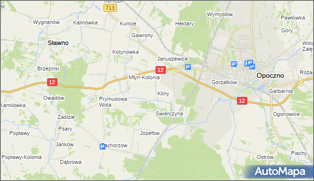 mapa Kliny gmina Opoczno, Kliny gmina Opoczno na mapie Targeo