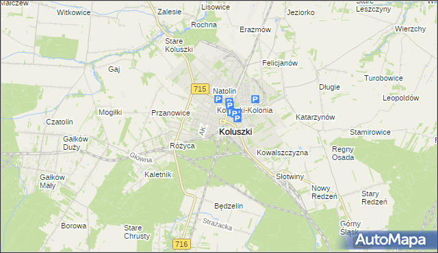 mapa Koluszki, Koluszki na mapie Targeo