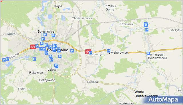 mapa Kruszyn gmina Bolesławiec, Kruszyn gmina Bolesławiec na mapie Targeo