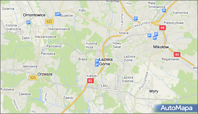 mapa Łaziska Górne, Łaziska Górne na mapie Targeo