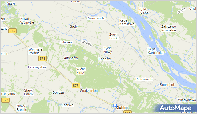 mapa Leonów gmina Słubice, Leonów gmina Słubice na mapie Targeo