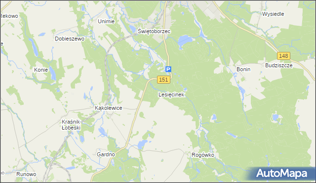 mapa Lesięcinek, Lesięcinek na mapie Targeo