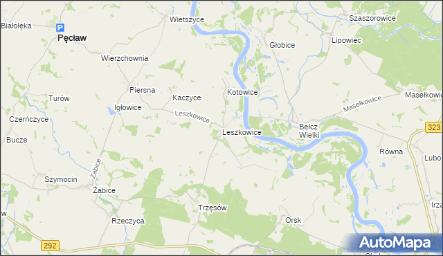 mapa Leszkowice gmina Pęcław, Leszkowice gmina Pęcław na mapie Targeo