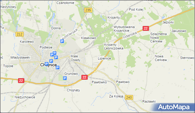 mapa Lipienice gmina Chojnice, Lipienice gmina Chojnice na mapie Targeo