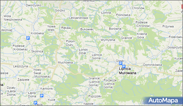 mapa Lipnica Górna gmina Lipnica Murowana, Lipnica Górna gmina Lipnica Murowana na mapie Targeo