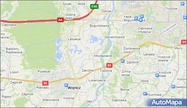 mapa Mikołajowice gmina Wierzchosławice, Mikołajowice gmina Wierzchosławice na mapie Targeo