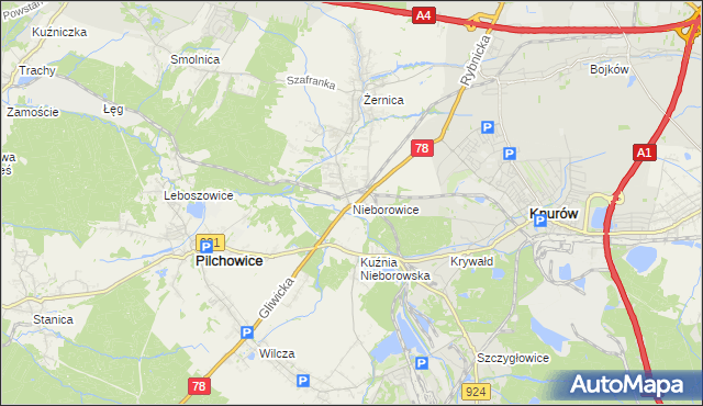 mapa Nieborowice, Nieborowice na mapie Targeo