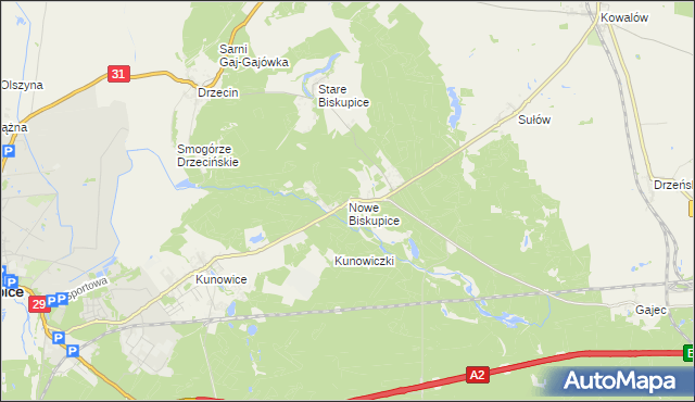 mapa Nowe Biskupice gmina Słubice, Nowe Biskupice gmina Słubice na mapie Targeo