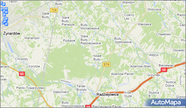 mapa Nowe Budy gmina Radziejowice, Nowe Budy gmina Radziejowice na mapie Targeo