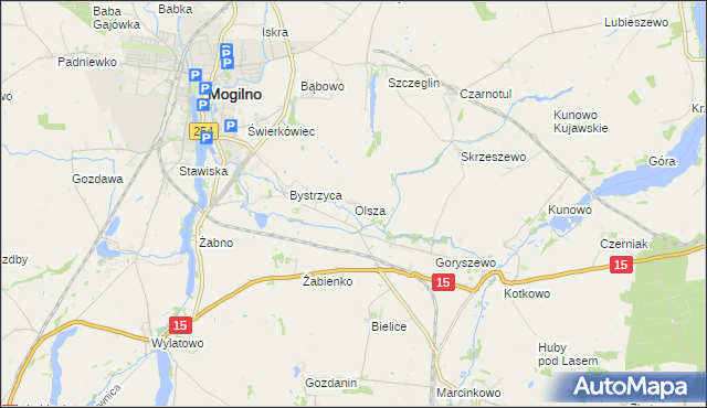 mapa Olsza gmina Mogilno, Olsza gmina Mogilno na mapie Targeo