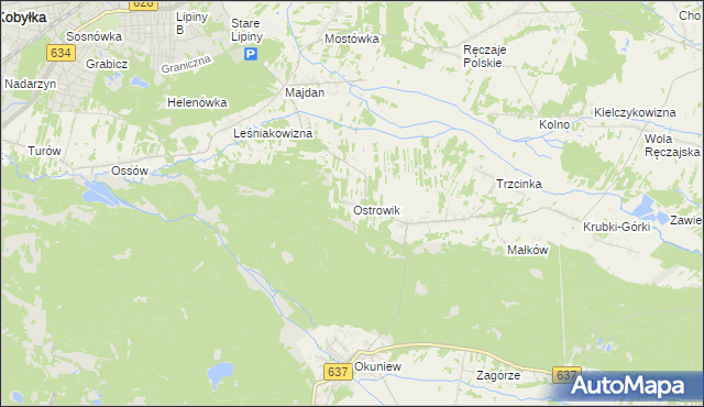 mapa Ostrowik gmina Poświętne, Ostrowik gmina Poświętne na mapie Targeo