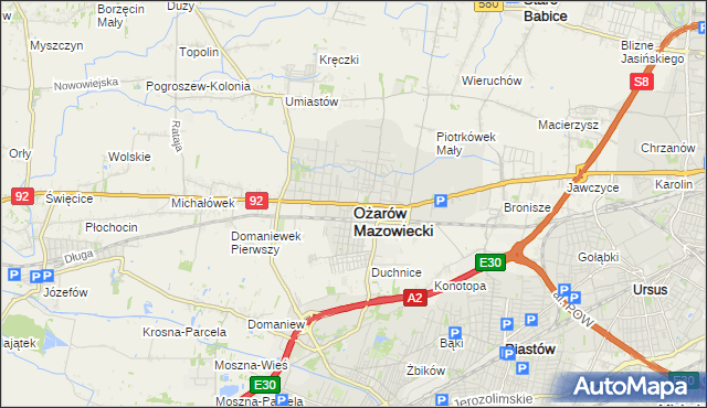 mapa Ożarów Mazowiecki, Ożarów Mazowiecki na mapie Targeo