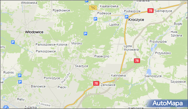 mapa Piaseczno gmina Kroczyce, Piaseczno gmina Kroczyce na mapie Targeo
