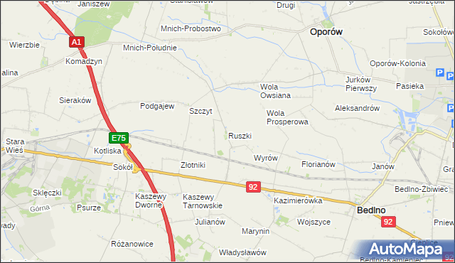 mapa Ruszki gmina Bedlno, Ruszki gmina Bedlno na mapie Targeo