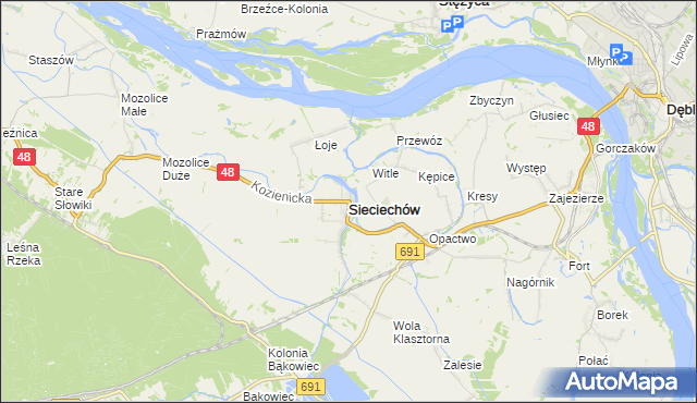 mapa Sieciechów powiat kozienicki, Sieciechów powiat kozienicki na mapie Targeo