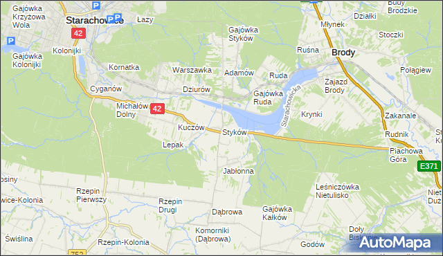 mapa Styków gmina Brody, Styków gmina Brody na mapie Targeo