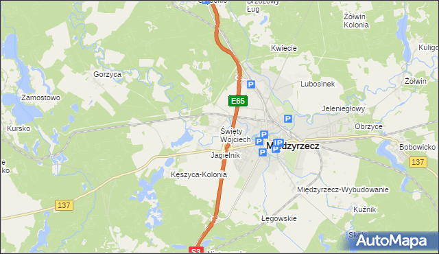 mapa Święty Wojciech gmina Międzyrzecz, Święty Wojciech gmina Międzyrzecz na mapie Targeo