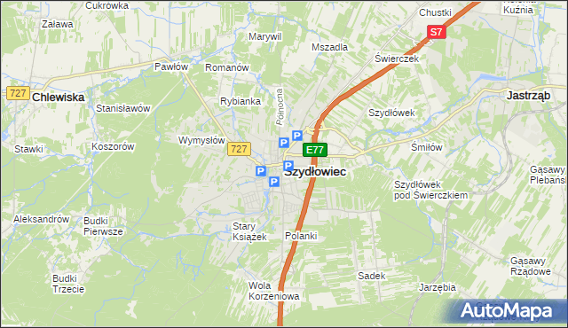 mapa Szydłowiec, Szydłowiec na mapie Targeo