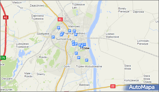 mapa Tczew, Tczew na mapie Targeo