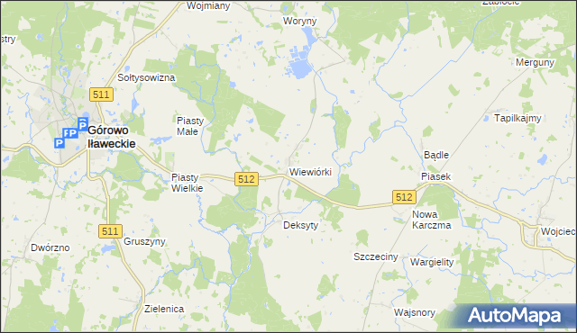 mapa Wiewiórki gmina Górowo Iławeckie, Wiewiórki gmina Górowo Iławeckie na mapie Targeo