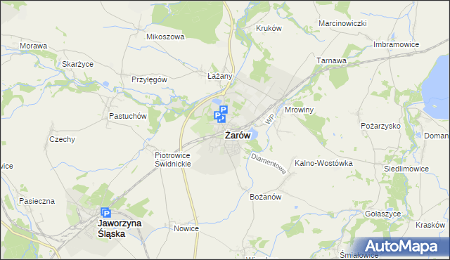 mapa Żarów powiat świdnicki, Żarów powiat świdnicki na mapie Targeo