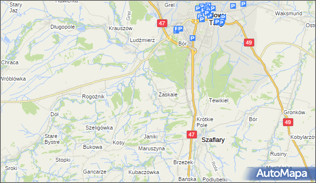 mapa Zaskale gmina Szaflary, Zaskale gmina Szaflary na mapie Targeo