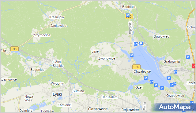 mapa Zwonowice, Zwonowice na mapie Targeo