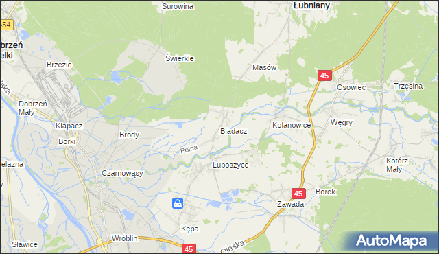 mapa Biadacz gmina Łubniany, Biadacz gmina Łubniany na mapie Targeo