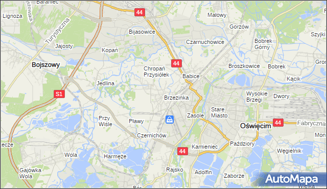 mapa Brzezinka gmina Oświęcim, Brzezinka gmina Oświęcim na mapie Targeo