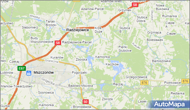 mapa Kamionka gmina Radziejowice, Kamionka gmina Radziejowice na mapie Targeo