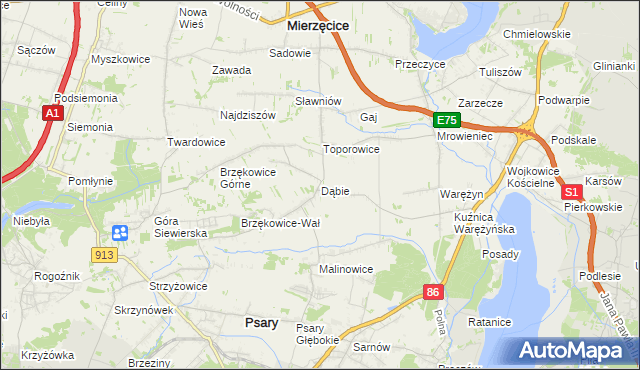 mapa Dąbie gmina Psary, Dąbie gmina Psary na mapie Targeo