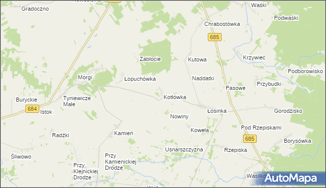 mapa Kotłówka gmina Narew, Kotłówka gmina Narew na mapie Targeo