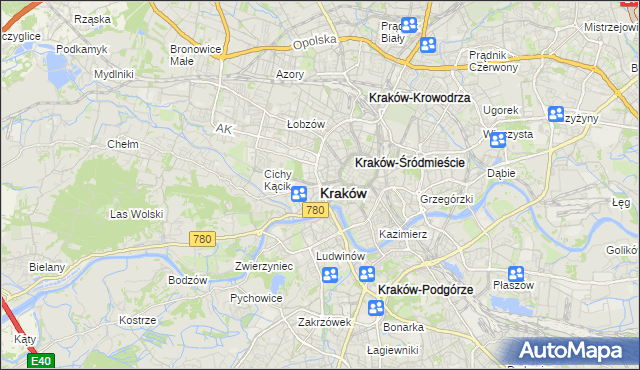mapa Krakowa, Kraków na mapie Targeo