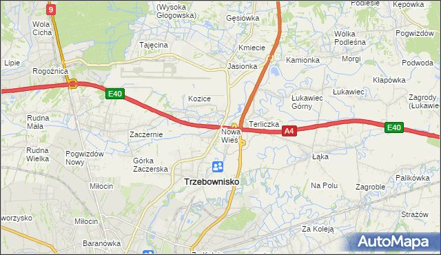 mapa Nowa Wieś gmina Trzebownisko, Nowa Wieś gmina Trzebownisko na mapie Targeo