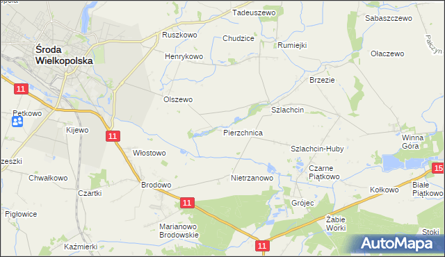 mapa Pierzchnica gmina Środa Wielkopolska, Pierzchnica gmina Środa Wielkopolska na mapie Targeo