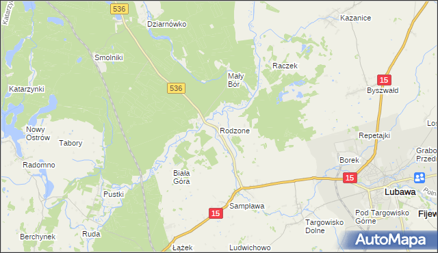 mapa Rodzone gmina Lubawa, Rodzone gmina Lubawa na mapie Targeo