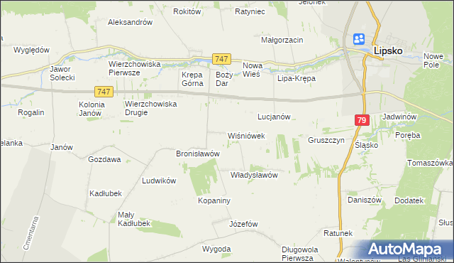 mapa Wiśniówek gmina Lipsko, Wiśniówek gmina Lipsko na mapie Targeo