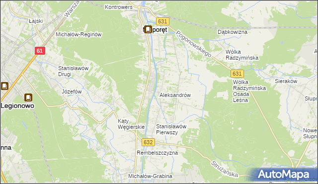 mapa Aleksandrów gmina Nieporęt, Aleksandrów gmina Nieporęt na mapie Targeo