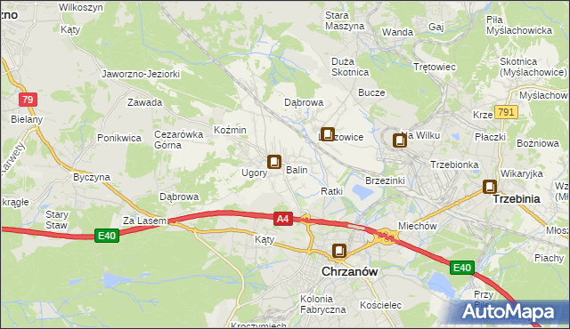 mapa Balin gmina Chrzanów, Balin gmina Chrzanów na mapie Targeo