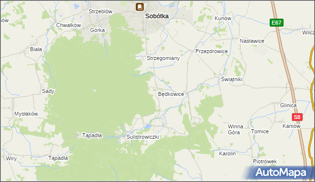 mapa Będkowice gmina Sobótka, Będkowice gmina Sobótka na mapie Targeo