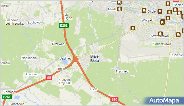 mapa Białe Błota powiat bydgoski, Białe Błota powiat bydgoski na mapie Targeo