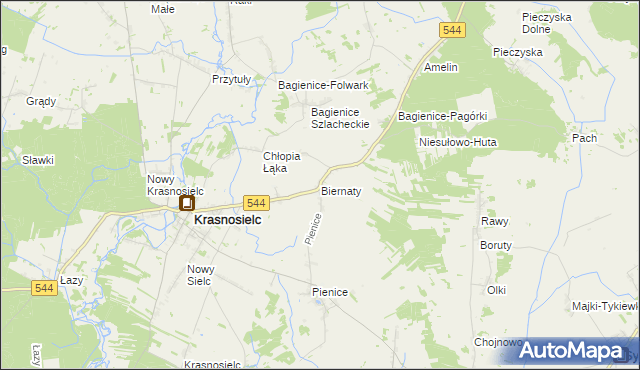 mapa Biernaty gmina Krasnosielc, Biernaty gmina Krasnosielc na mapie Targeo